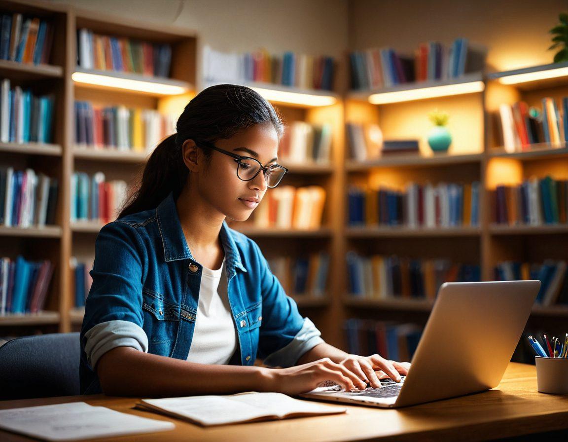 An engaged student in a cozy room surrounded by books and a laptop, with a glowing certificate icon shining above them. The background includes abstract representations of diverse digital tools and assessment icons, symbolizing comprehensive online learning and certification. Soft, warm lighting to evoke a sense of achievement. super-realistic. vibrant colors.